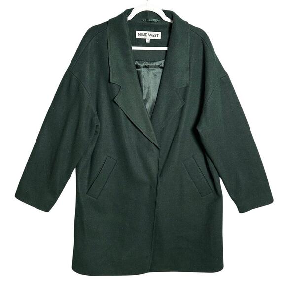 Nine West NWT Sz XXL Forest Green Wool Blend Coat Relaxed Fit Trench Pea Coat - Picture 1 of 12